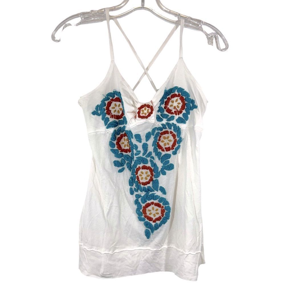 Joystick Johnny Was Tank Top White Small Floral Bird Embroidered Vtg Ladies Boho